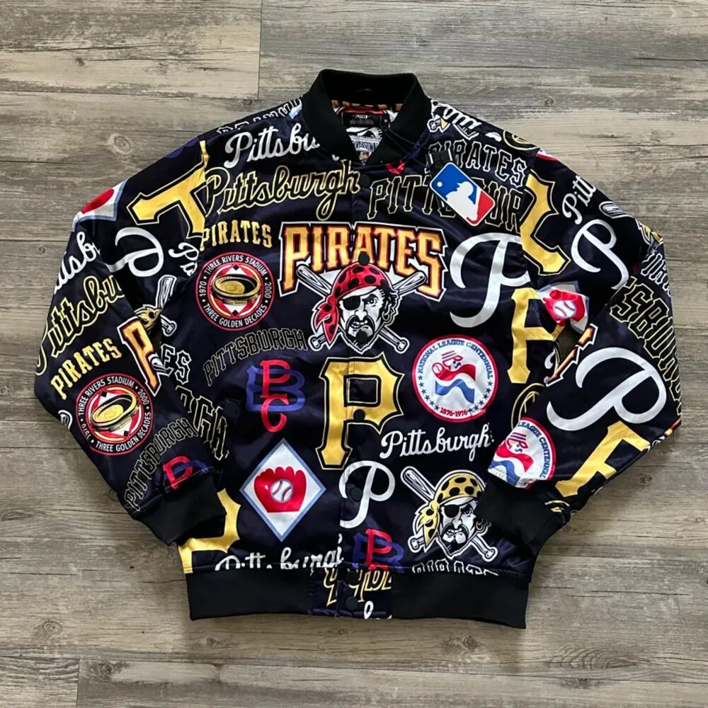 Pittsburgh Pirates Cooperstown Collection All Over Print Bomber Jacket Size M